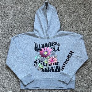 Girls Justice Gray Cropped Hoodie with Floral Graphic 7/8
